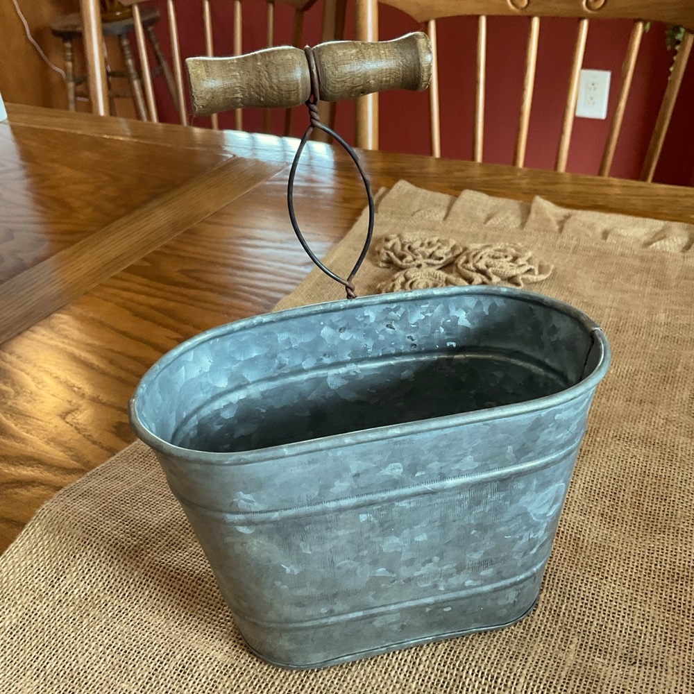 Galvanized Look Container With Handle